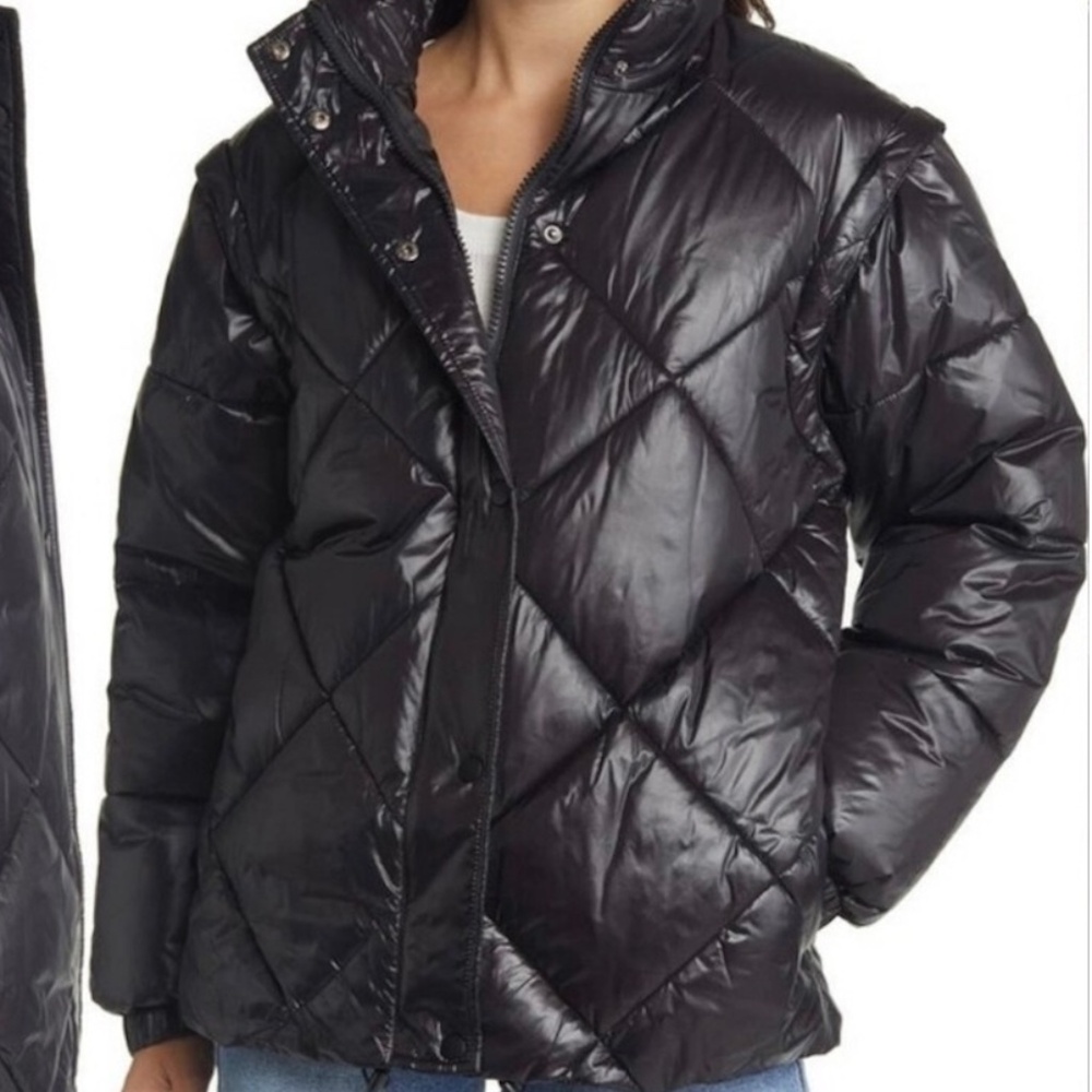 Funnel Neck Topshop Puffer Coat Black Convertible Vest